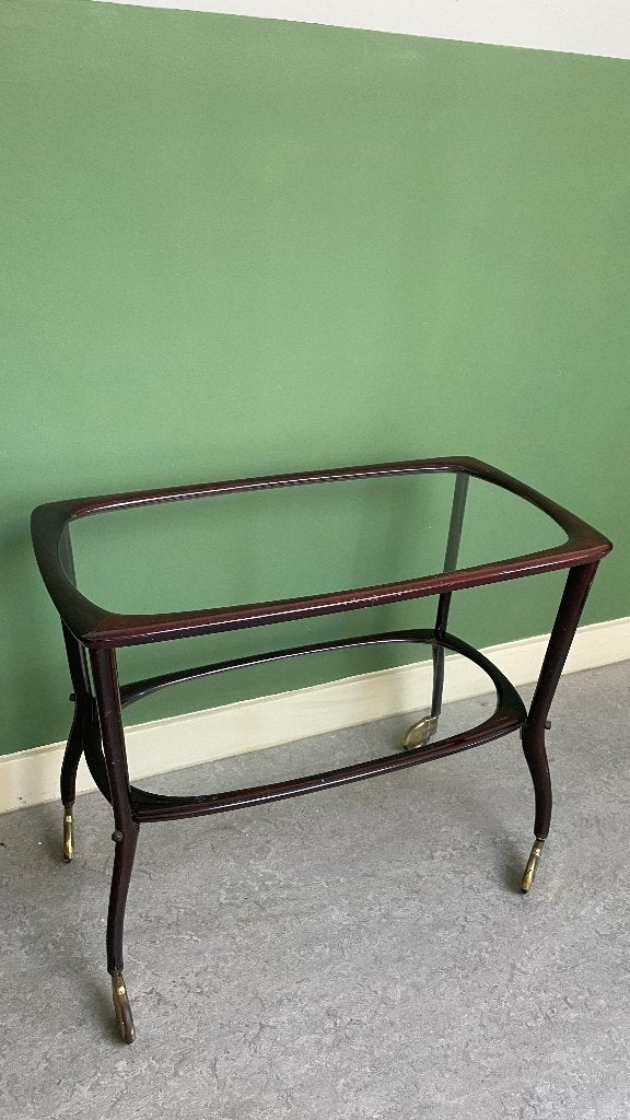 Vintage Italiaanse bar cart / drankentrolley (jaren 50), Gebruikt, 50 tot 100 cm, Ophalen of Verzenden, Glas