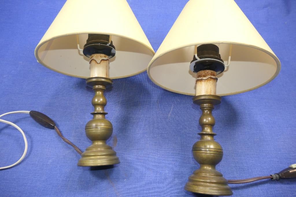 2 Vintage schemerlampjes / nachtlampjes van messing, Vintage, Ophalen of Verzenden, Zo goed als nieuw, Stof