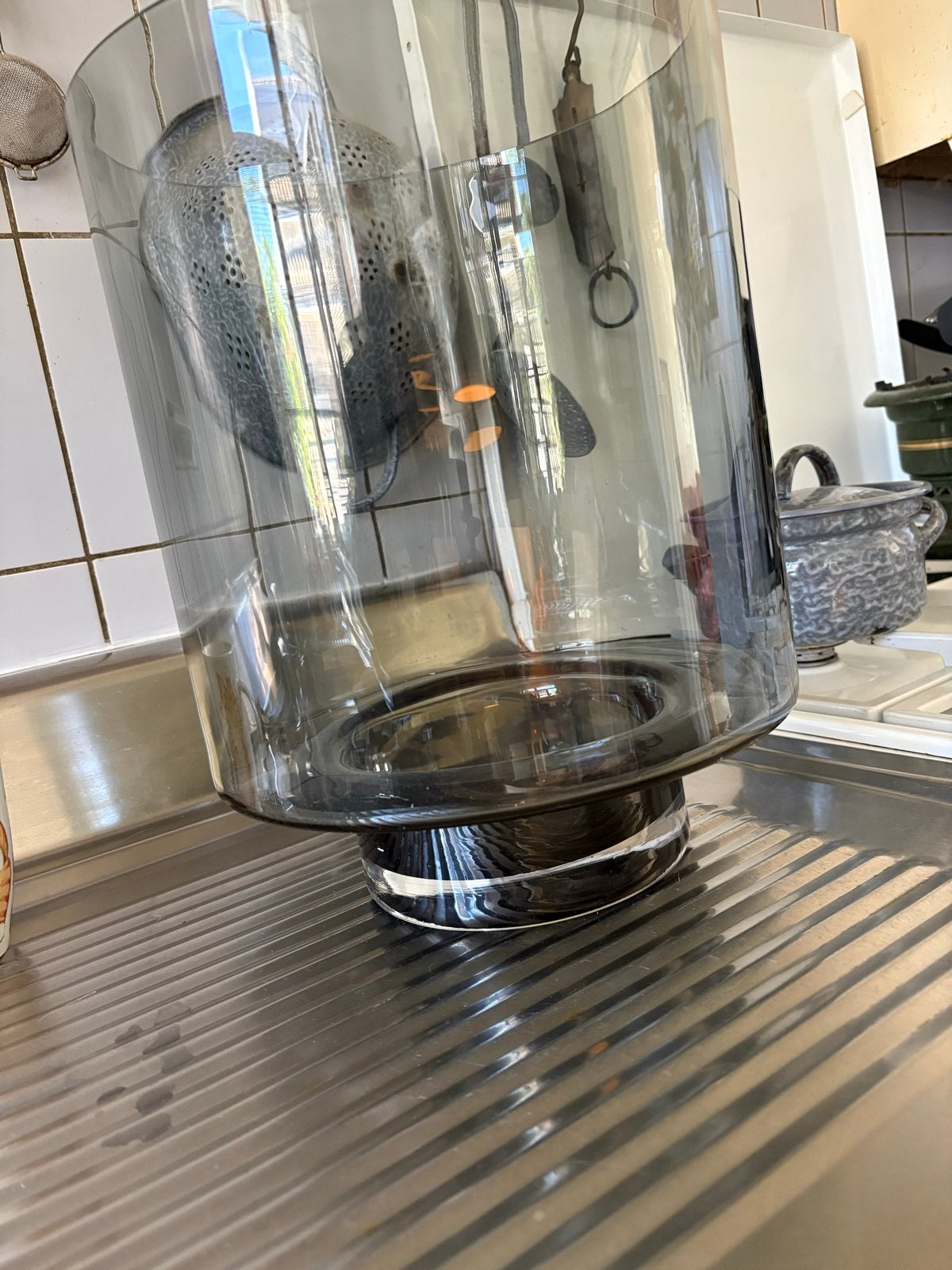 Grote glazen vaas/windlicht, rookglas, hoogte 28 cm, Ophalen