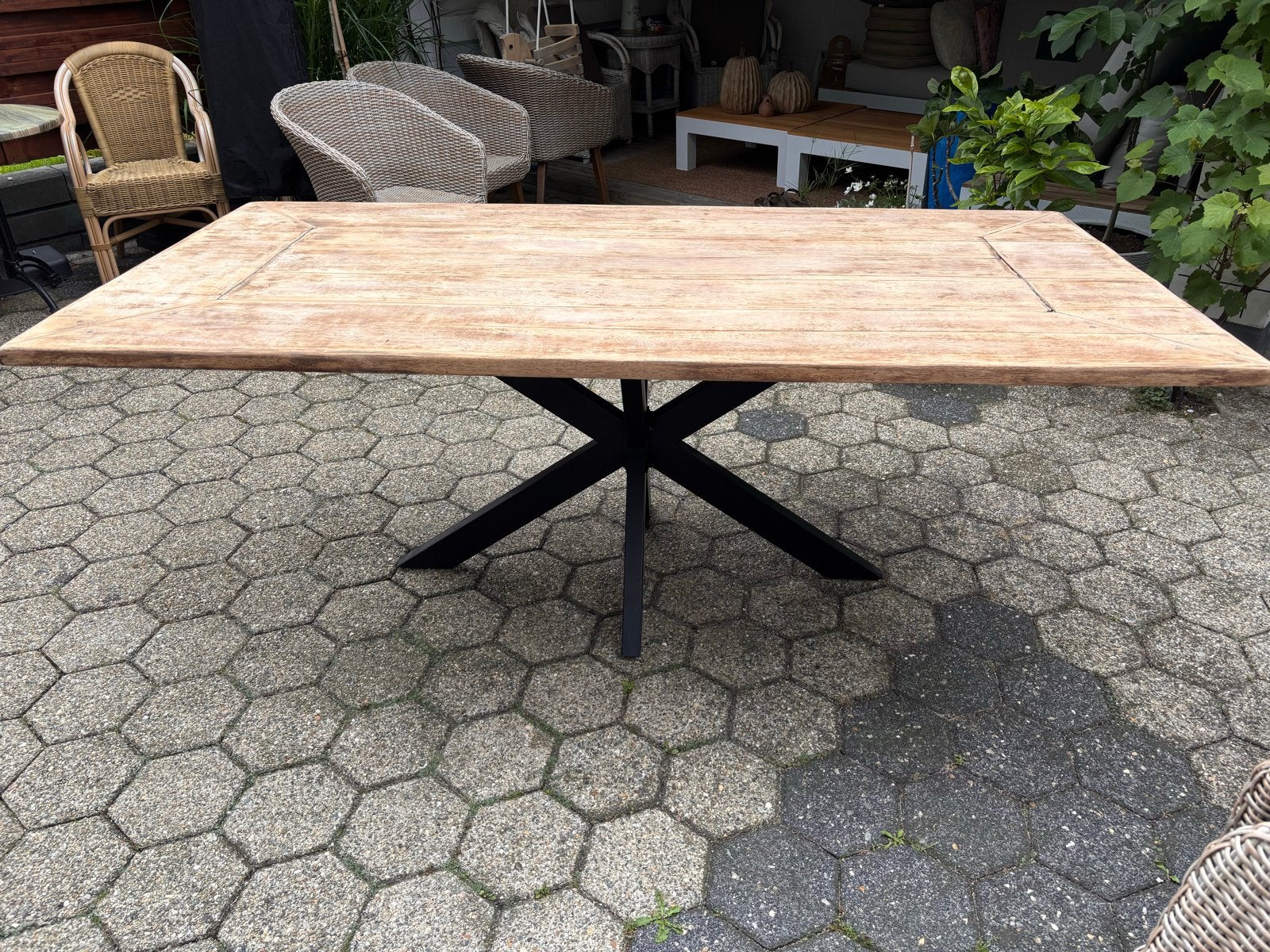 Eiken tafelblad onbehandeld met spinpoot, Huis en Inrichting, Tafels | Eettafels, Ophalen, Gebruikt, Eikenhout, 50 tot 100 cm