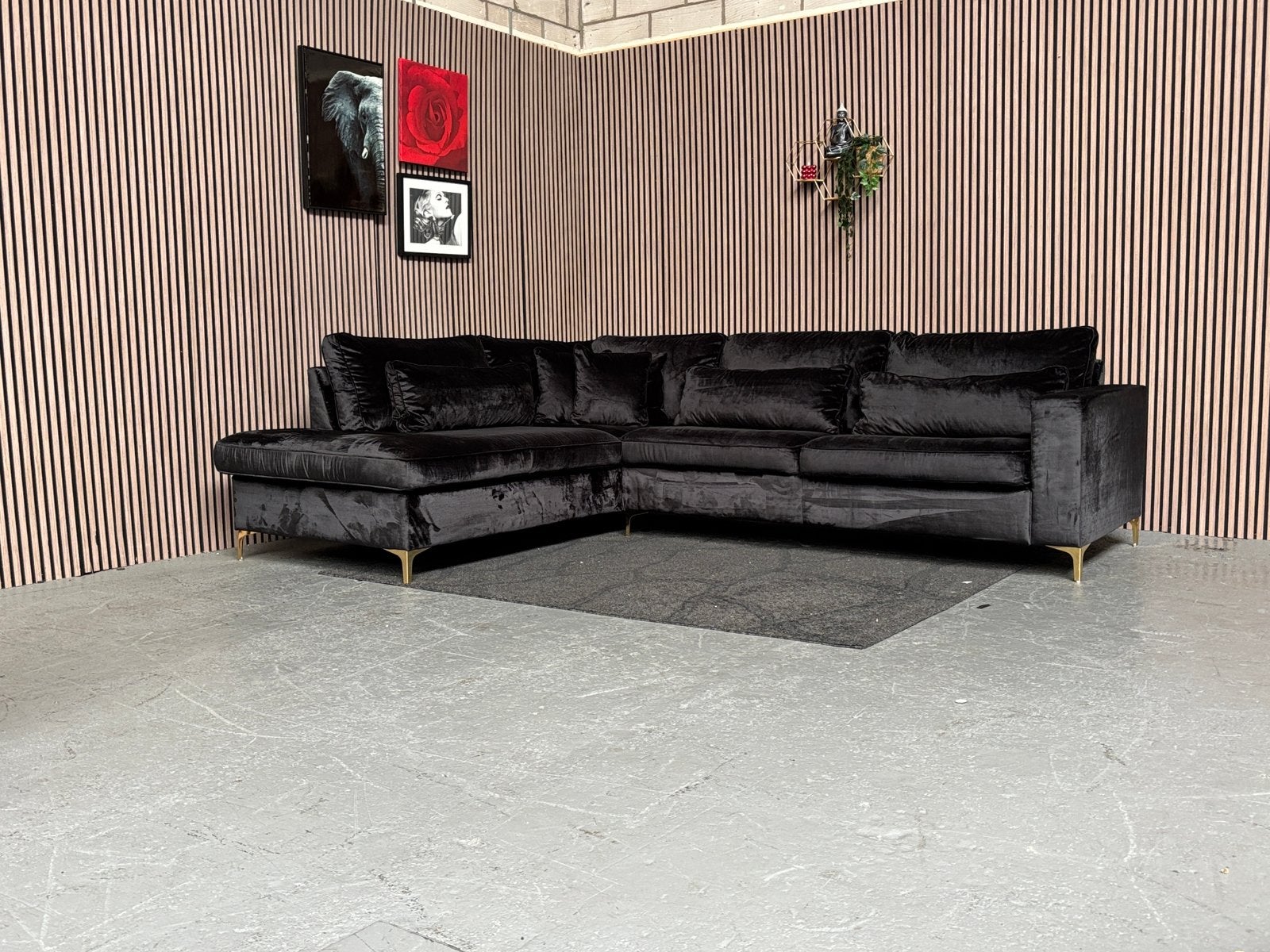 GRATIS LEVERING Velvet Hoekbank Zwart 310x240 GEREINIGD