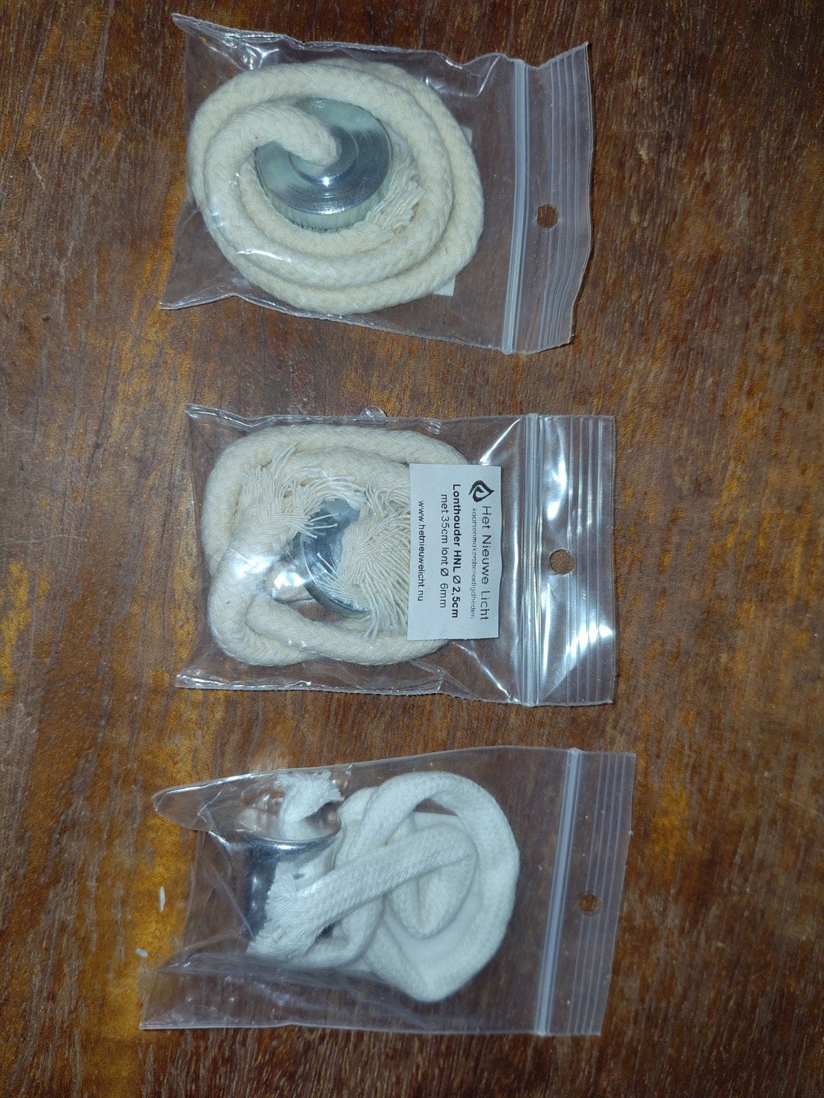 Lonthouder HNL Ø 2,5cm met 35cm lont Ø 6mm, Ophalen, Nieuw, Wit, Metaal