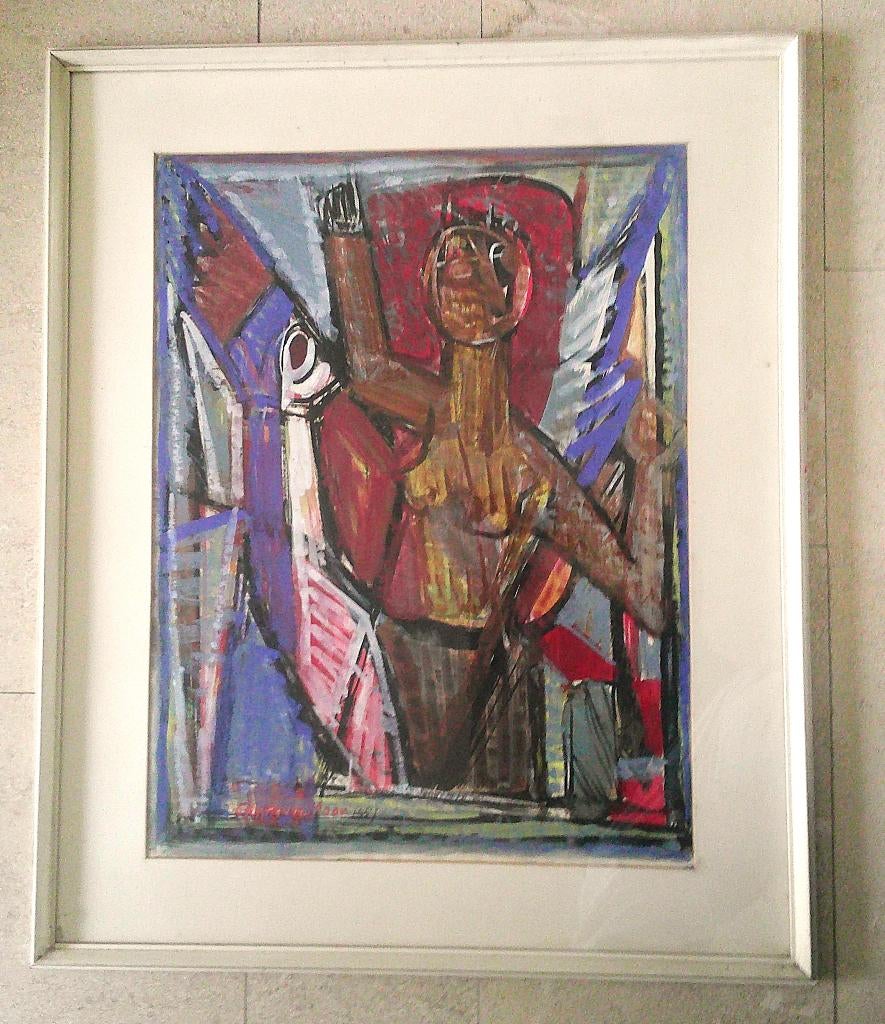 Figuur in abstr compositie '57 - Christian de Moor 1899-1981, Ophalen of Verzenden