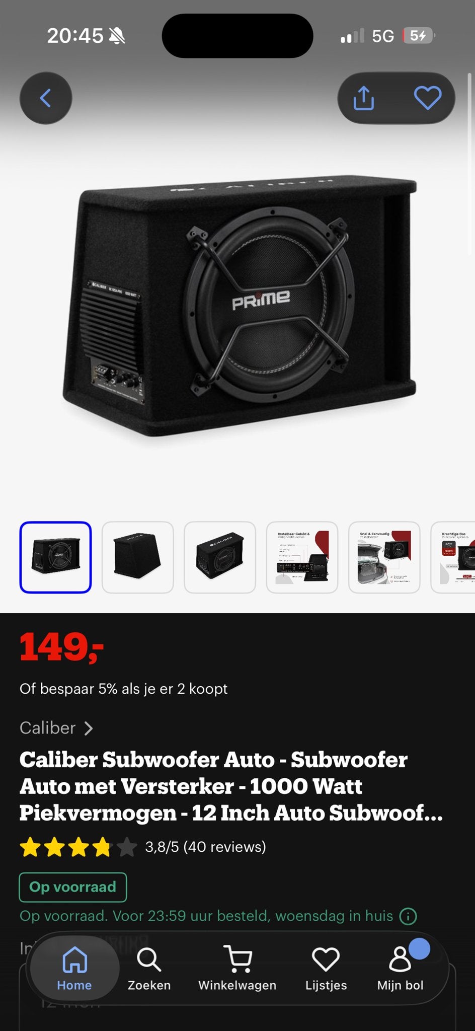 Caliber Subwoofer 1000 watt inclusief kabels, Ophalen, Nieuw