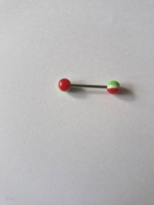 Tongpiercing rood groen nr9 h, Sieraden, Tassen en Uiterlijk, Piercings, Tongpiercing, Staal, Onbekend, Nieuw