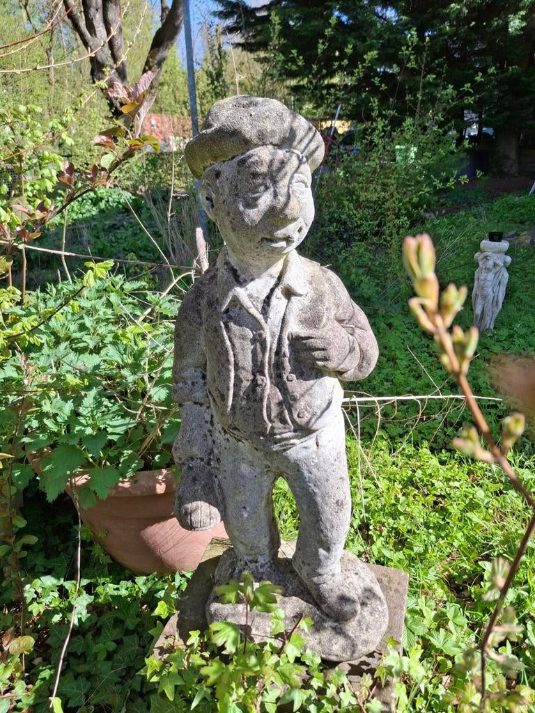 Vintage Tuinbeeld man met hoed - Beton, Tuin en Terras, Tuinbeelden, Ophalen, Gebruikt, Beton, Mensenbeeld