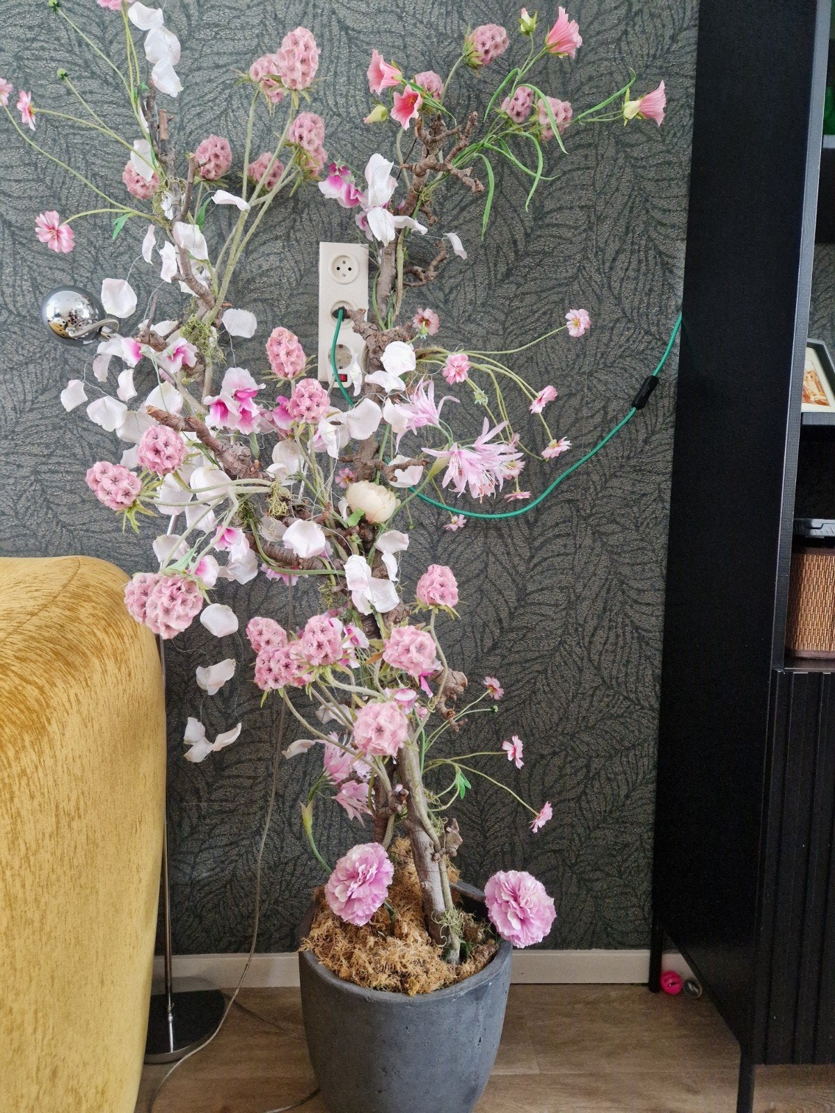 Boom met roze en witte bloemen, Huis en Inrichting, Woonaccessoires | Kunstplanten en Kunstbloemen, Ophalen, Binnen, 160 cm, Handgemaakt