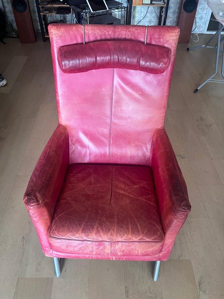 Montis Madonna fauteuil rood leer - project voor stoffeerder, Ophalen, Gebruikt, Design, 50 tot 75 cm