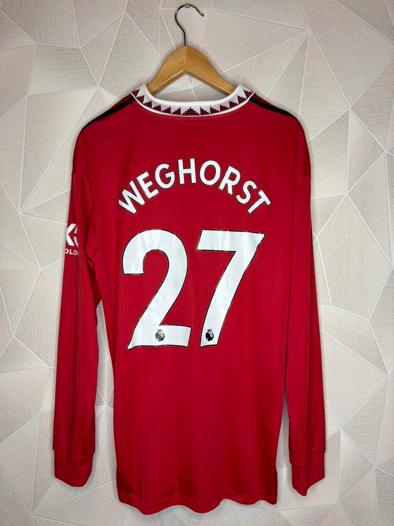 Manchester United Thuis 2022/2023 Weghorst, Sport en Fitness, Voetbal, Maat L, Ophalen of Verzenden, Zo goed als nieuw, Shirt