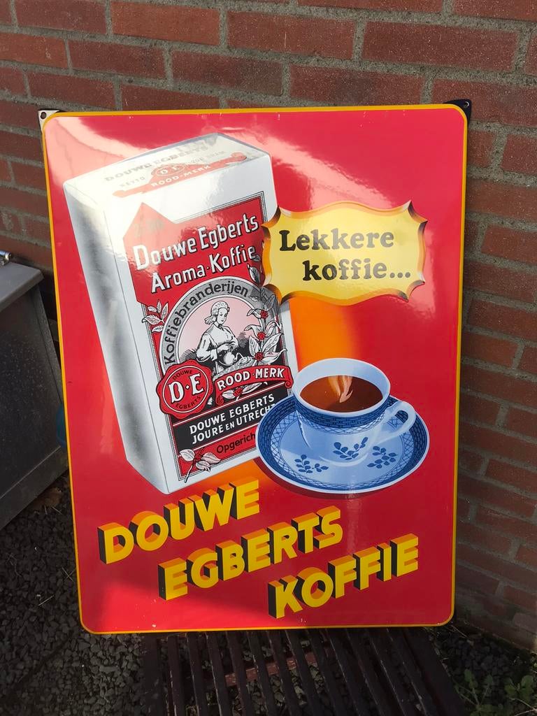 Douwe Egberts Koffie emaille reclamebord, Verzamelen, Merken en Reclamevoorwerpen, Ophalen, Gebruikt, Reclamebord