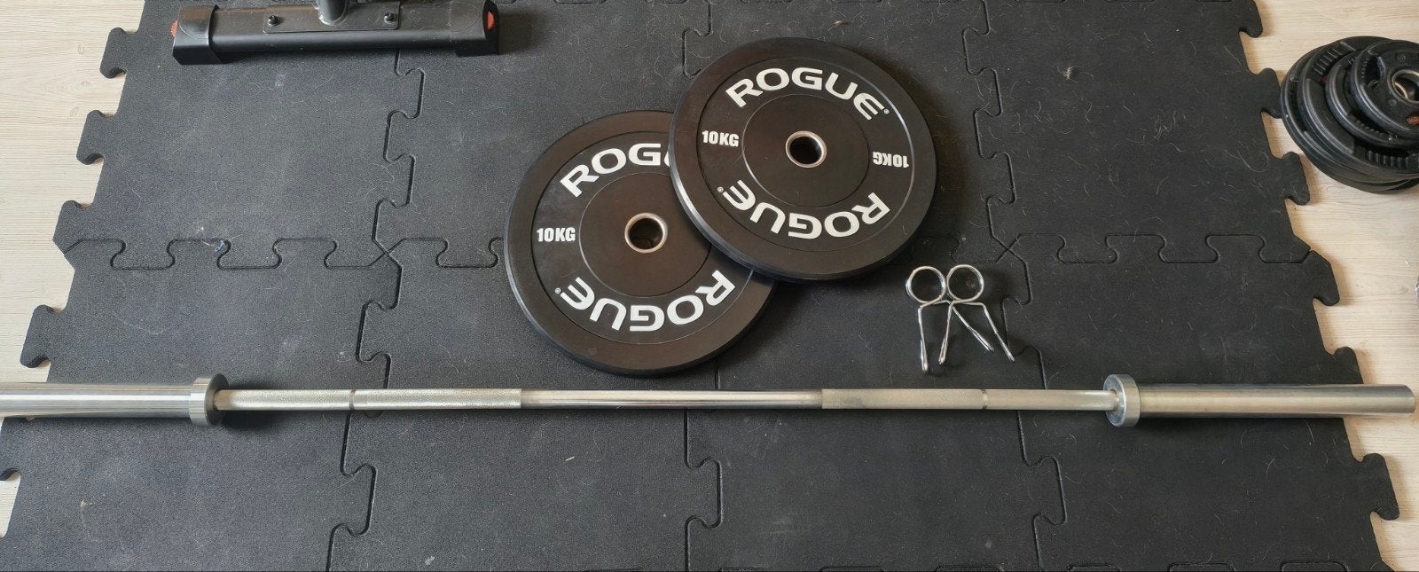Rogue Fitness Echo Bar 2.0 + Pair of 10kg Echo Bumper Plates, Sport en Fitness, Ophalen, Gebruikt, Benen, Halterset