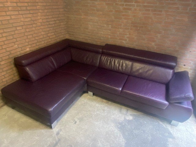 Mooie aubergine lederen hoekbank, Ophalen, Hoekbank, Leer, Zo goed als nieuw
