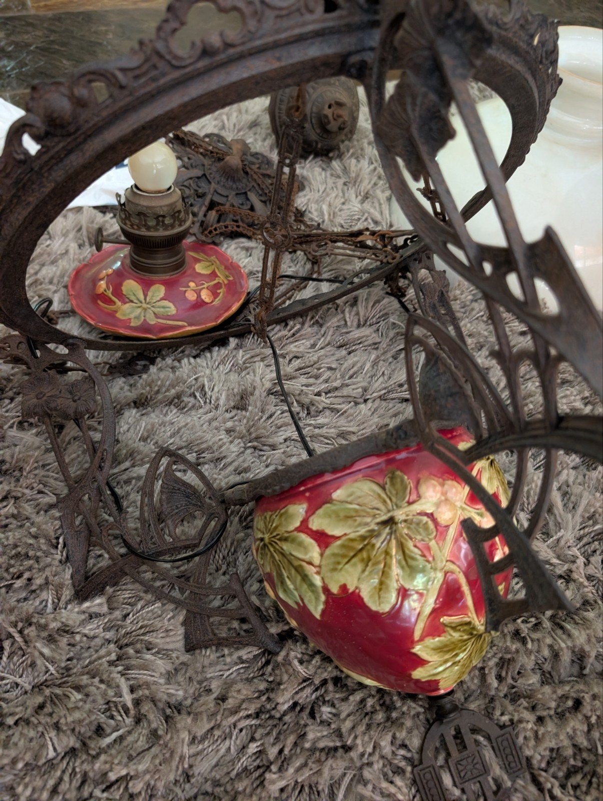 Antieke Art Nouveau hanglamp met bloemmotief, Antiek en Kunst, Ophalen
