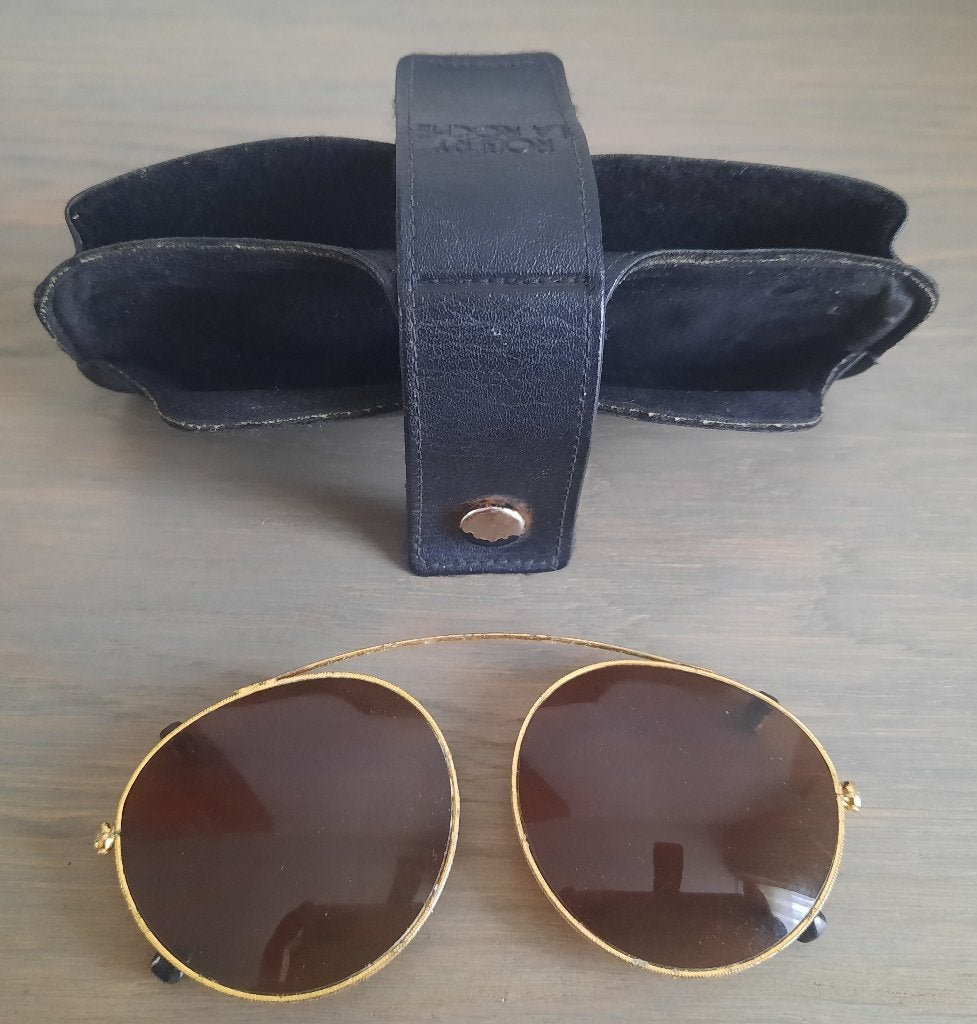 Vintage Robert La Roche clip-on zonnebril met etui, Overige merken, Gebruikt, Zonnebril, Bruin