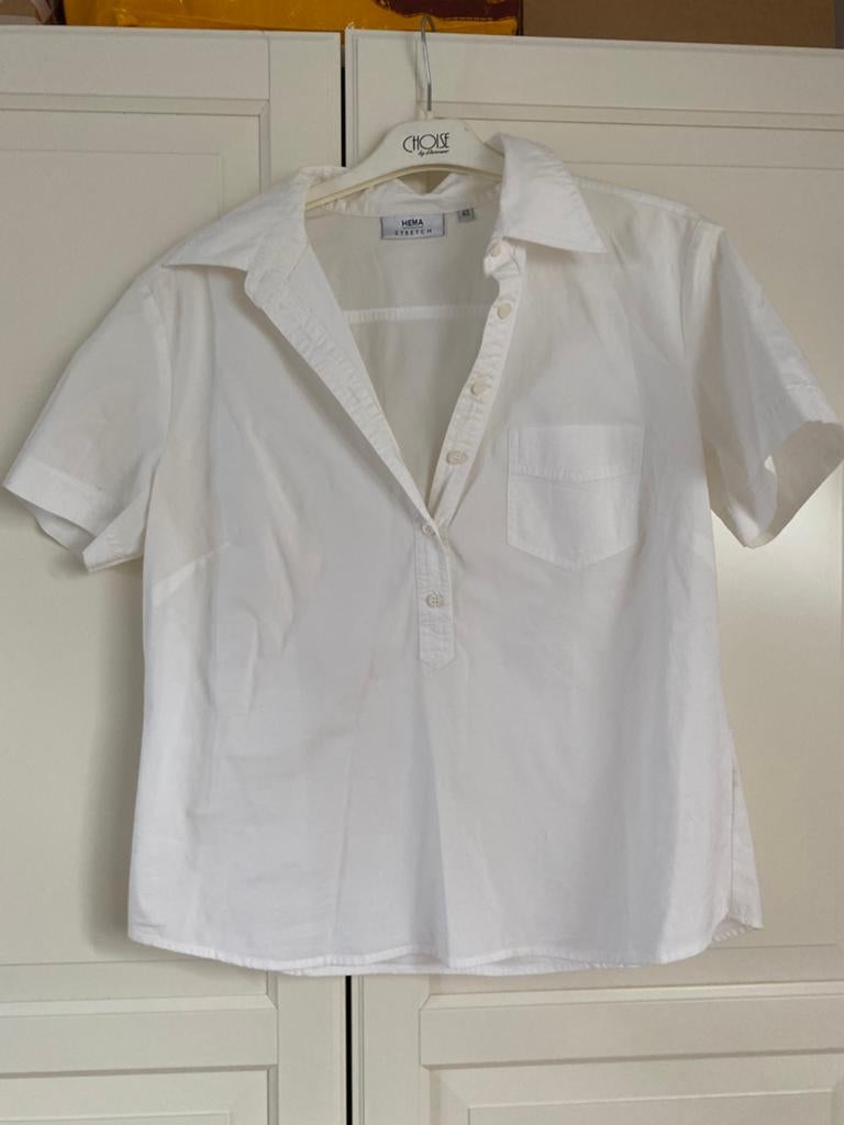 HEMA Stretch blouse maat 40 – wit korte mouw, Ophalen of Verzenden, Zo goed als nieuw, Maat 38/40 (M), Wit