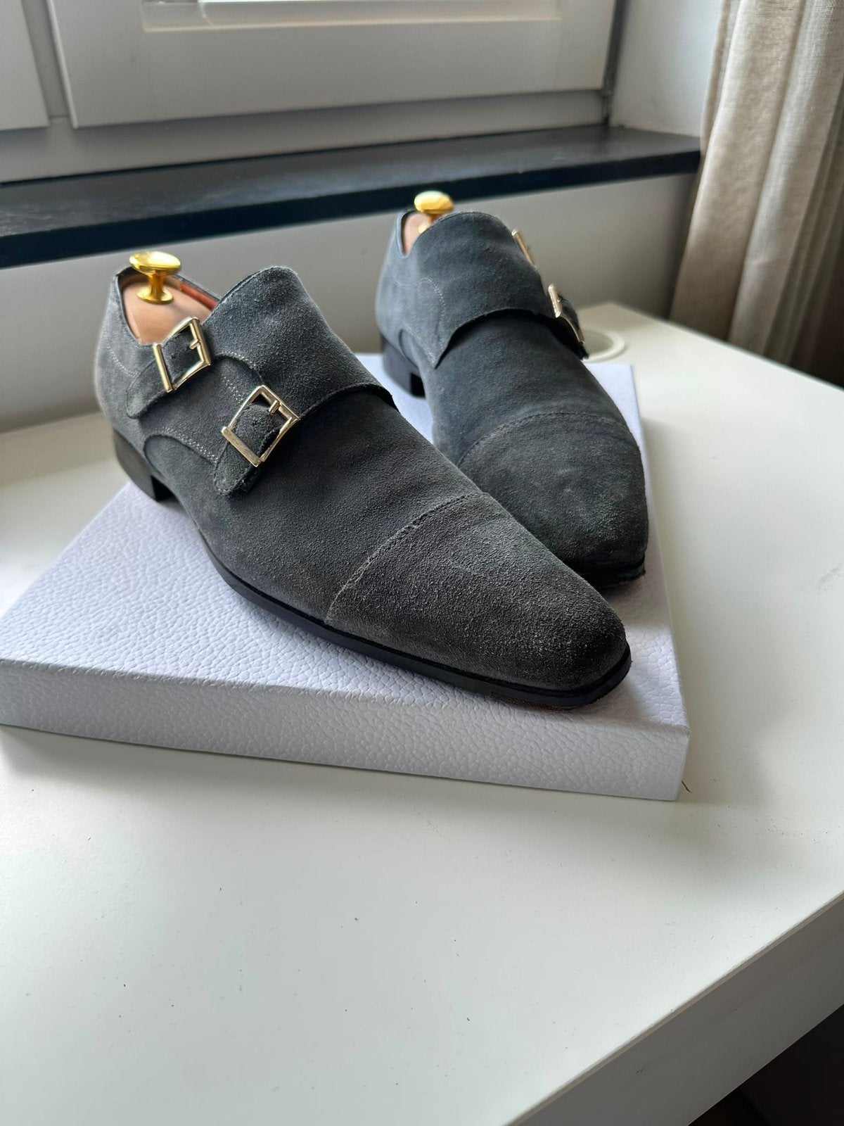 Santoni Dubbele Gesp Double Buckle Herenschoen blauw suède, Kleding | Heren, Blauw, Ophalen of Verzenden, Gespschoenen, Zo goed als nieuw