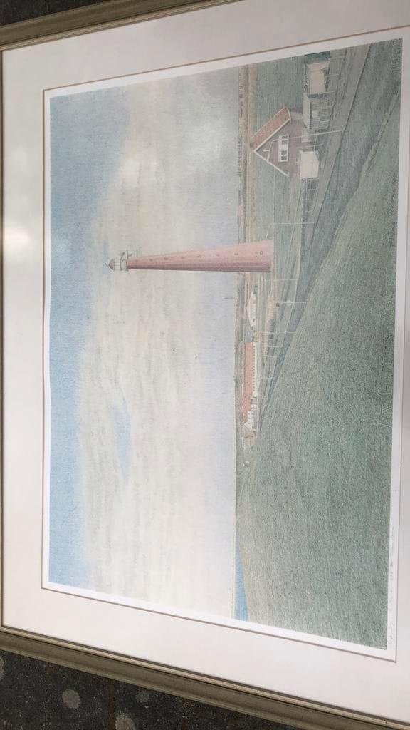 Zeefdruk vuurtoren Huisduinen door Frans Room, Ophalen of Verzenden