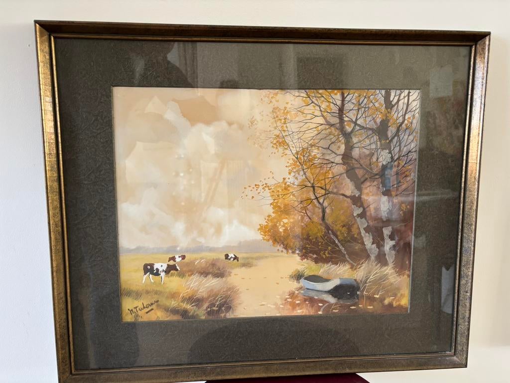 Sfeervol Hollands Landschap met Koeien - Gesigneerd, Antiek en Kunst, Ophalen
