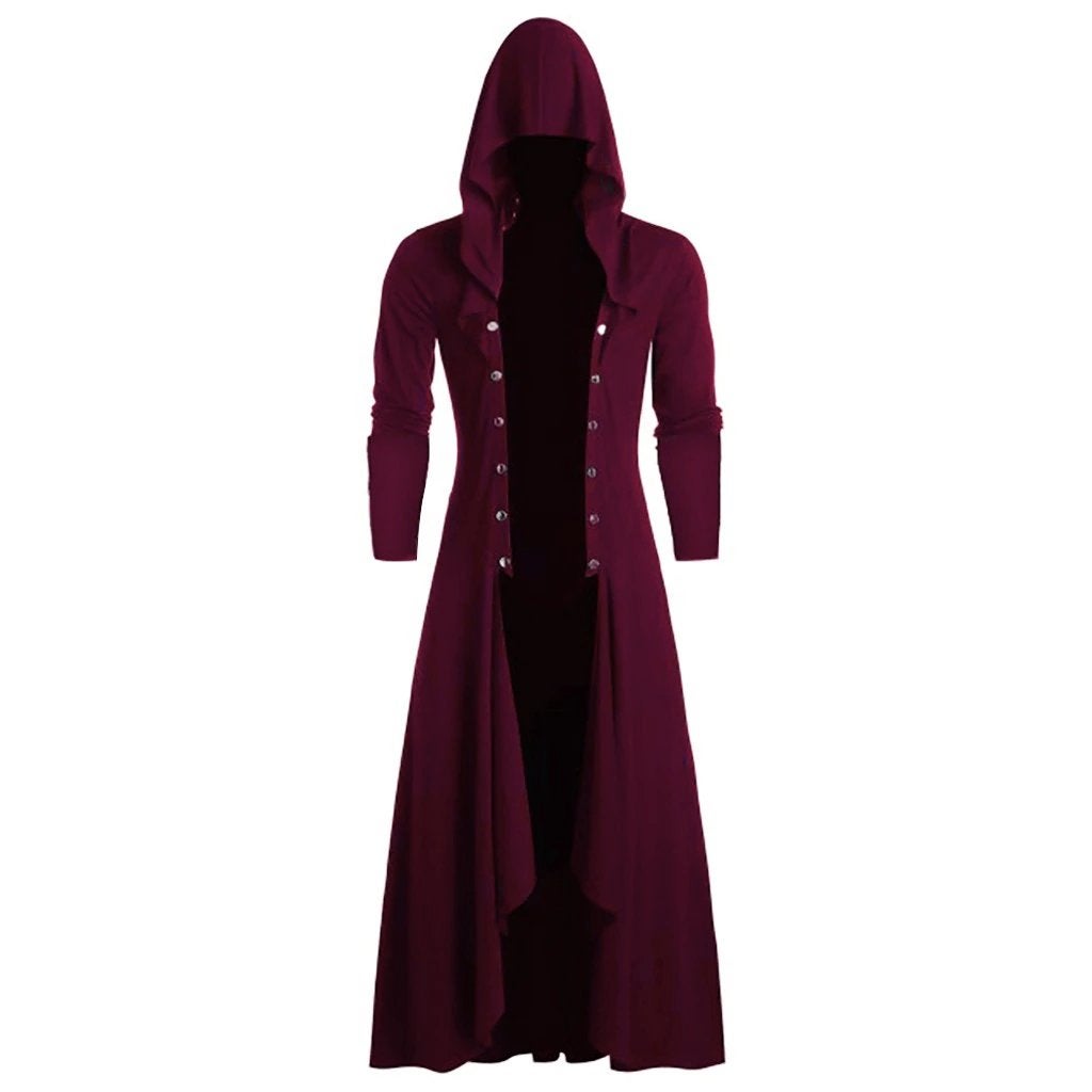 Rode lange heren steampunk jas (victoriaanse middeleeuwse), Verzenden, Nieuw, Overige maten, Kleding