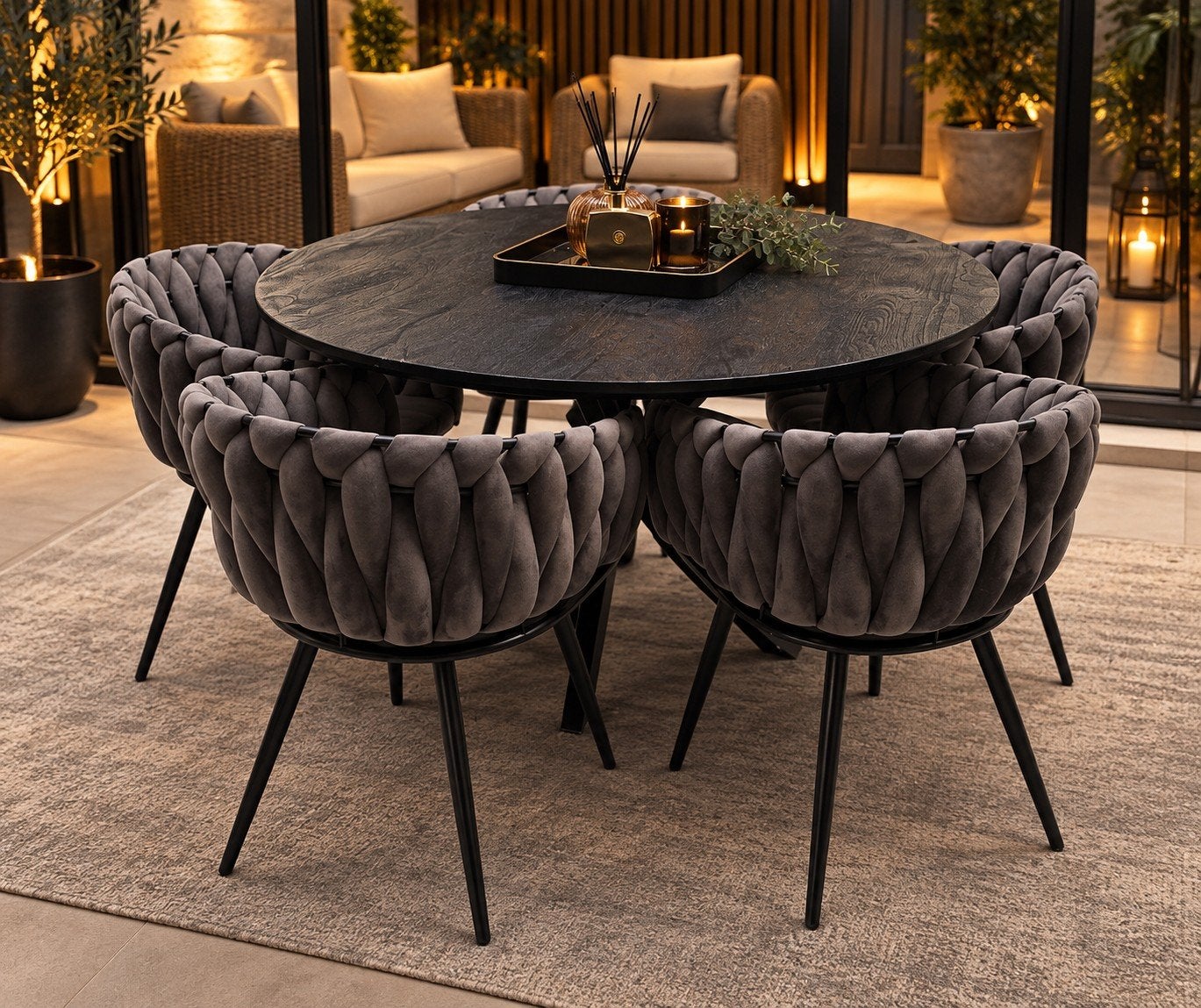 Wave stoelen (6x) en walnoot tafel (180 cm), z.g.a.n., 150 tot 200 cm, Rond, Ophalen of Verzenden, Zo goed als nieuw