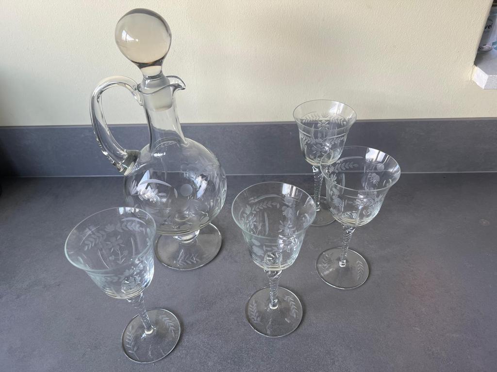 Vintage kelkglazen met karaf., Antiek en Kunst, Antiek | Glas en Kristal, Ophalen of Verzenden