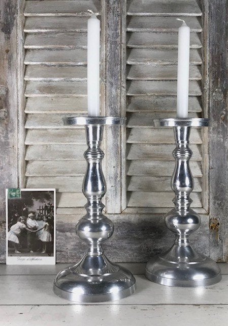 Vernikkeld metalen kandelaar robuust en vintage, 26 cm, Ophalen of Verzenden, Zo goed als nieuw, Metaal