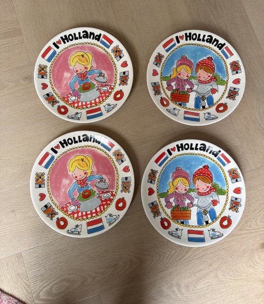 4 Blond Amsterdam Stampot Borden 'I Love Holland', Huis en Inrichting, Ophalen of Verzenden, Gebruikt, Blond Amsterdam, Bord(en)