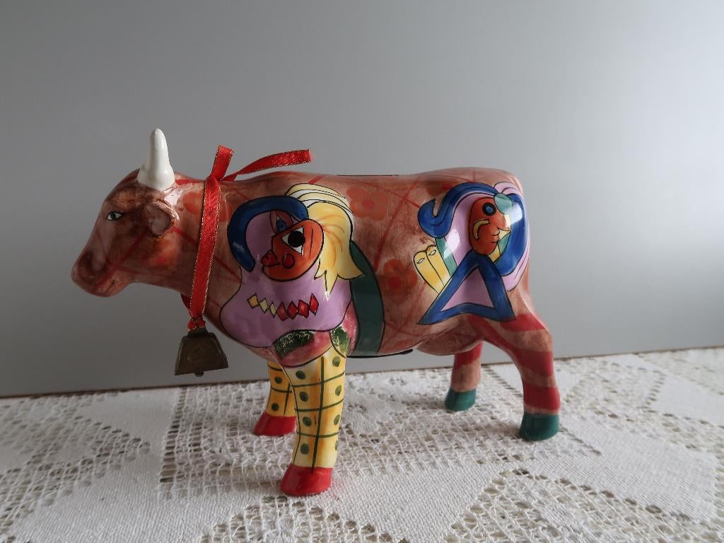 Cowparade spaarpot koe met lint en bel lees beschrijving, Antiek en Kunst, Ophalen of Verzenden