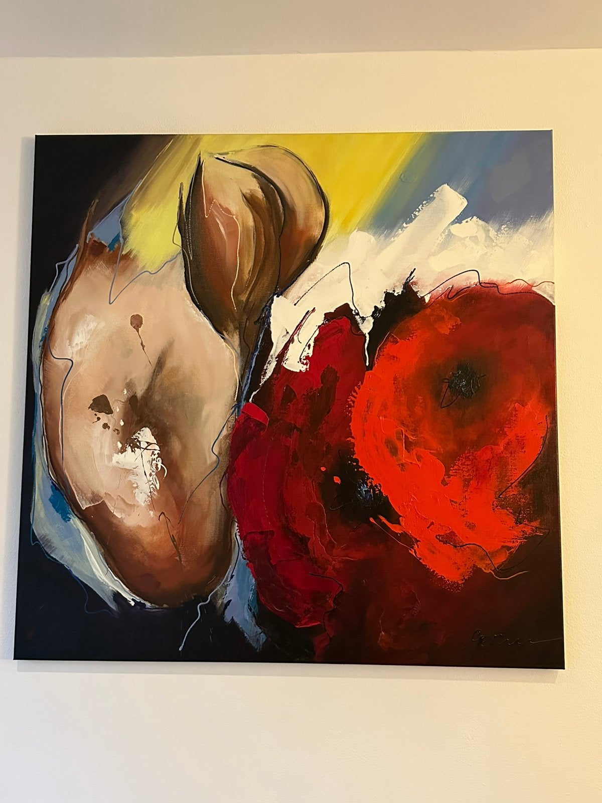 Groot olieverf Schilderij van Peter van Gerwen 110x110, Ophalen