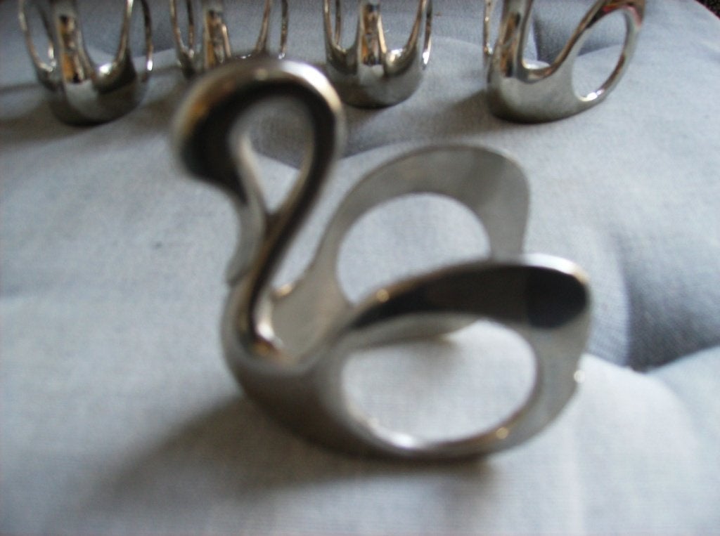 SERVETRINGEN, 6 X ZWANEN, HOOGTE 6,5 CM, Antiek en Kunst, Ophalen of Verzenden
