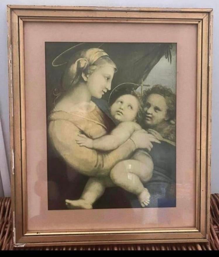 Maria met haar zoon, antieke ingelijste mooie prent, Antiek en Kunst, Antiek | Religie, Ophalen of Verzenden