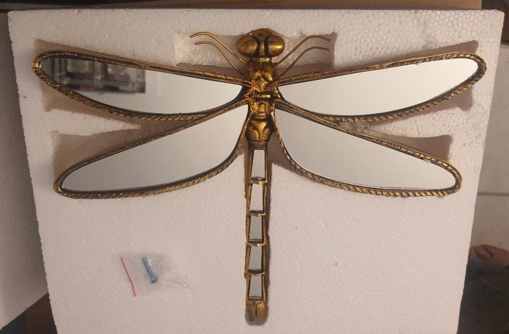 Prachtige Gouden Libelle Spiegel, Antiek en Kunst, Antiek | Spiegels, Ophalen of Verzenden, Overige vormen, Minder dan 50 cm, Minder dan 100 cm