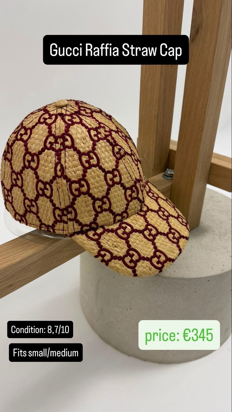 Gucci Raffia Strohoed Pet - Zo goed als nieuw, Ophalen of Verzenden, Zo goed als nieuw, Pet