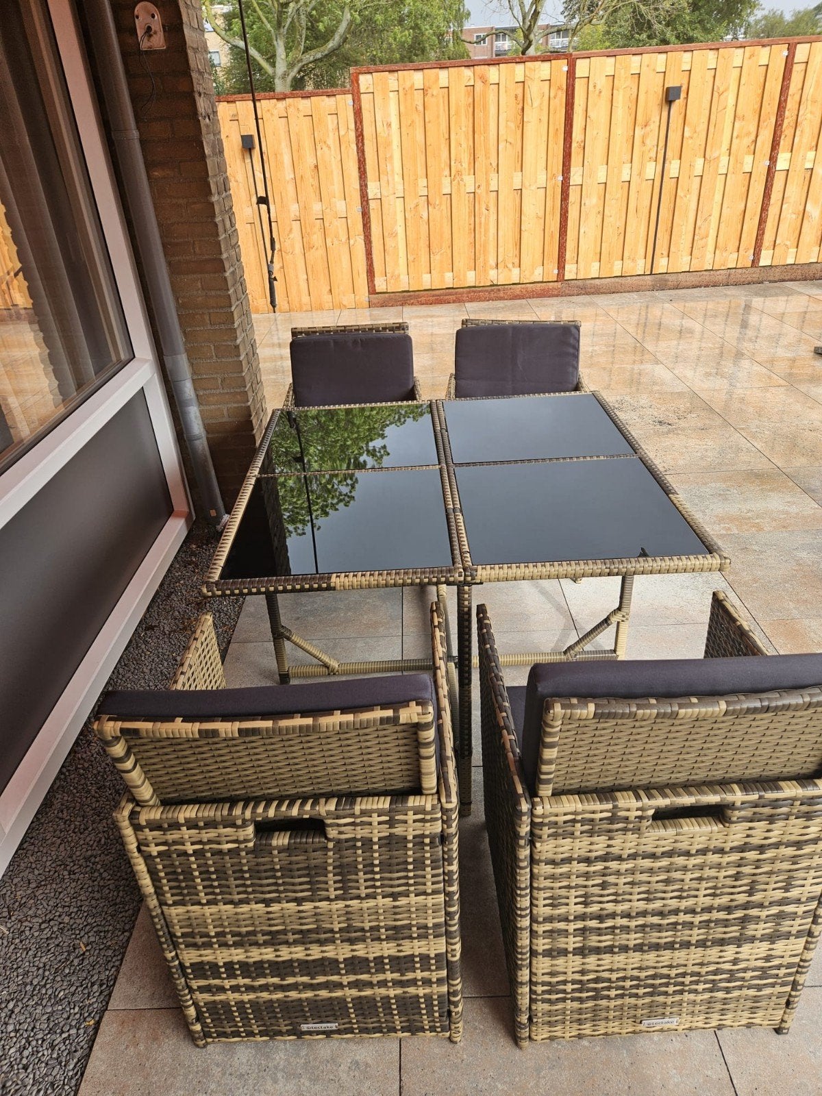 Mooie Wicker Tuinset met Glazen Tafel loungebank, Ophalen, Bank, 6 zitplaatsen, Zo goed als nieuw