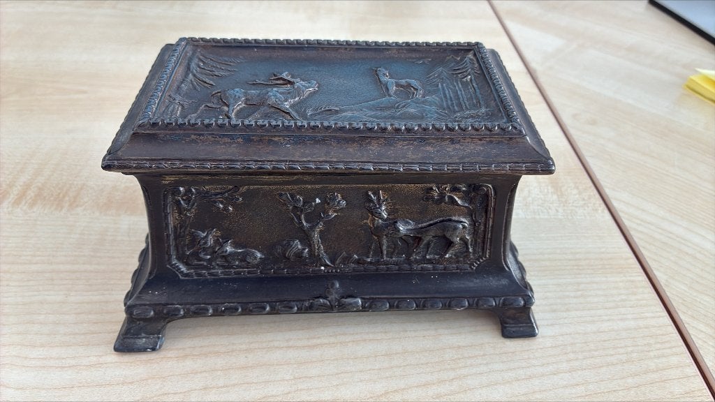 Antiek metalen sieradenkistje / juwelendoosje  (ca. 1900), Antiek en Kunst, Ophalen of Verzenden