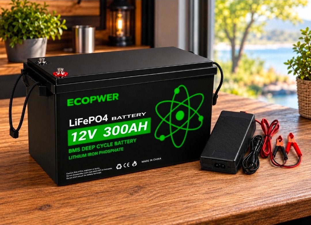 ECOPWER LiFePO4 12V 300AH +  lithium acculader, Ophalen of Verzenden, Nieuw