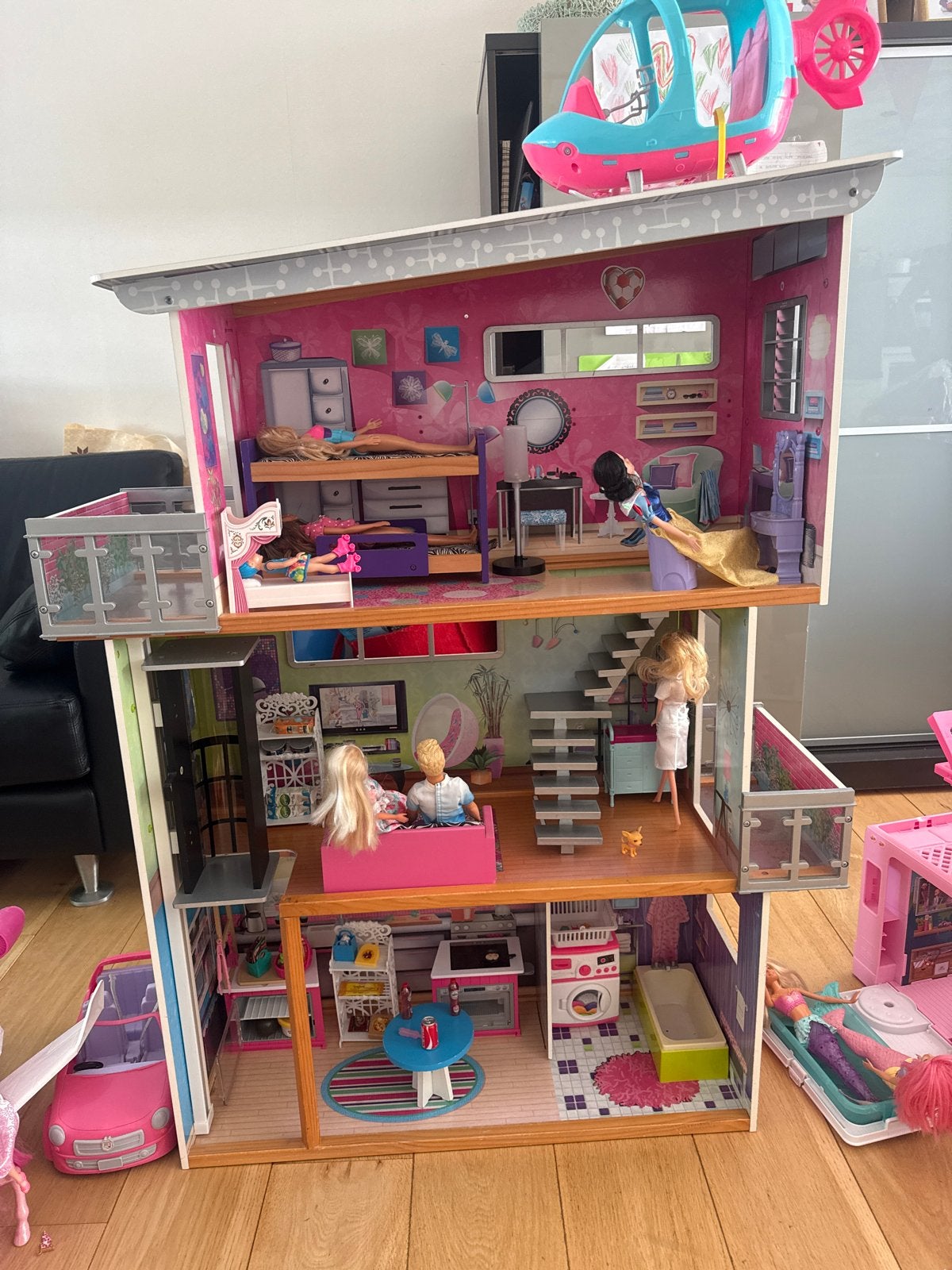 Groot Barbie Droomhuis met accessoires en poppen, Ophalen, Gebruikt, Barbie