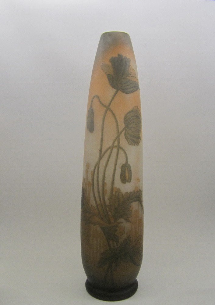 Antieke cameo glazen vaas D'Argental, art nouveau, ca 1910, Verzenden
