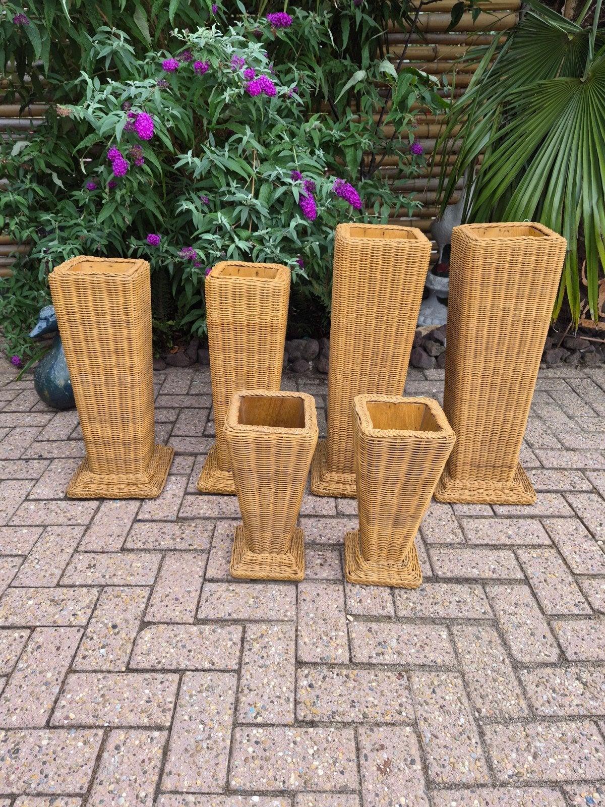 6 hoge rotan plantenbakken., Tuin en Terras, Ophalen, Rond