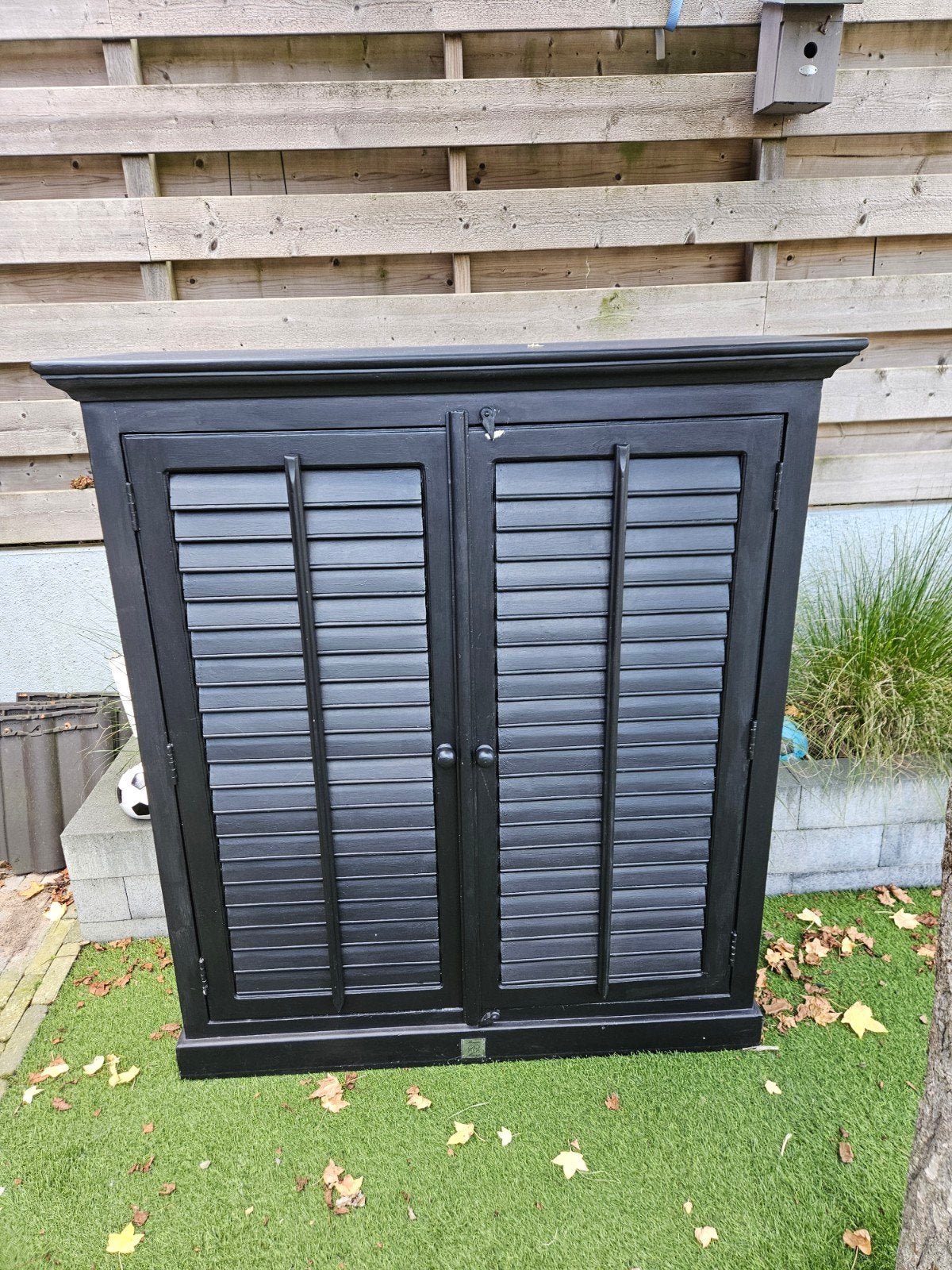 Zwarte Rivièra Maison kast met louvredeuren, Ophalen, Gebruikt