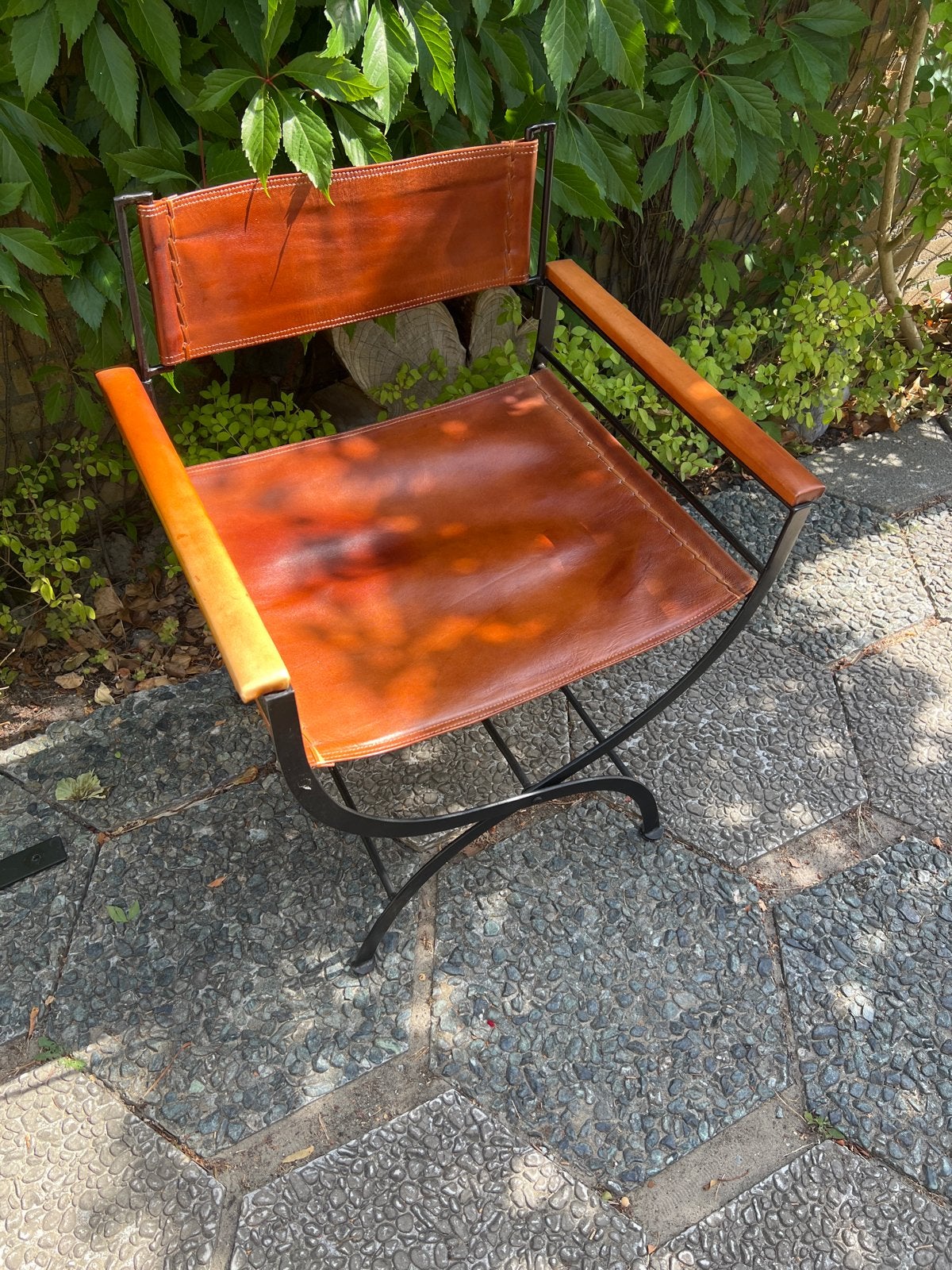 Leren Regisseursstoel met extra rugleuning, Ophalen, Gebruikt, Bruin, Leer