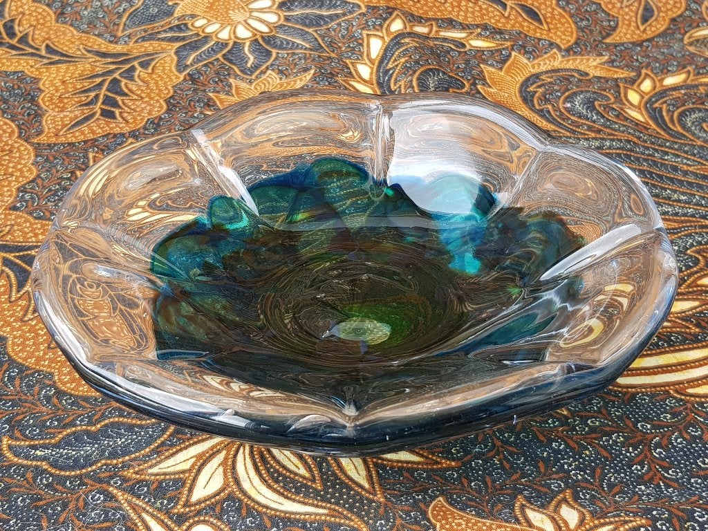 Mooie zware oude glazen schaal uit Malta 20 cm., Antiek en Kunst, Ophalen of Verzenden