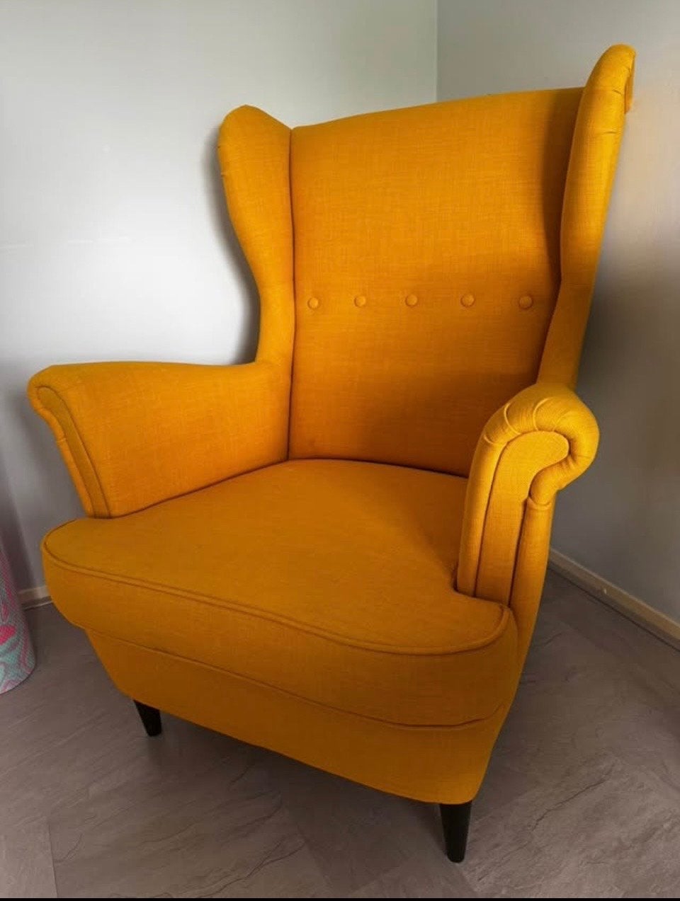 IKEA STRANDMON Okergele Fauteuil - Comfortabele Oorfauteuil, Ophalen, Gebruikt, Stof, 75 tot 100 cm