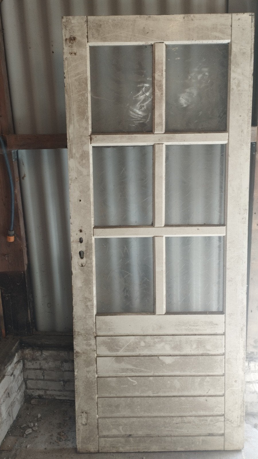 Hardhouten deur met glas merbau 82,4x201,5 cm, Ophalen, Gebruikt, 80 tot 100 cm, Binnendeur