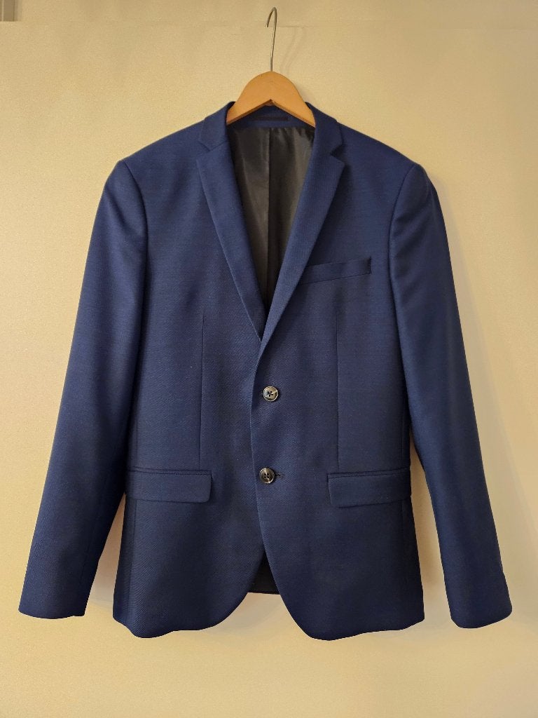 Jack & Jones pak heren donkerblauw maat 44 met wit overhemd, Blauw, Jack&Jones, Ophalen of Verzenden, Zo goed als nieuw
