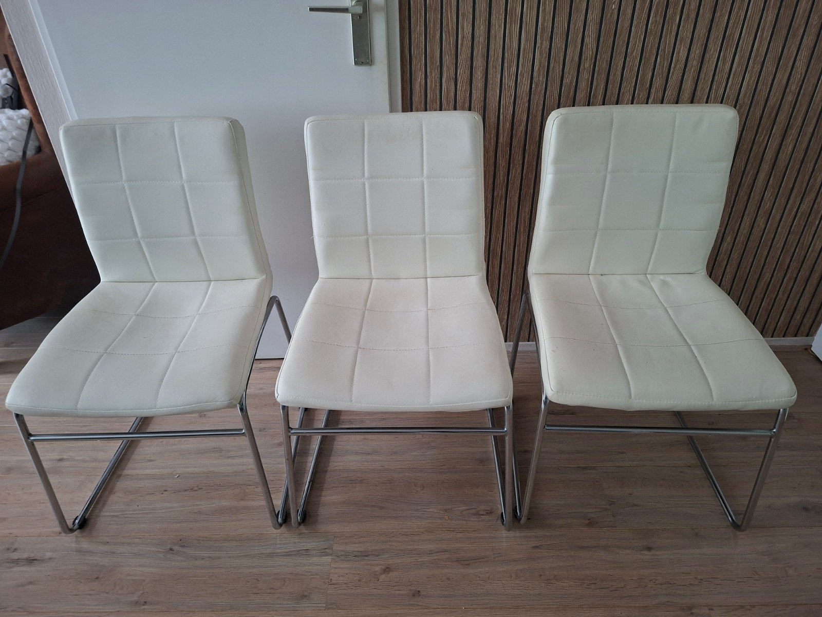 Set van 3 witte eetkamerstoelen, Ophalen, Gebruikt, Drie, Wit