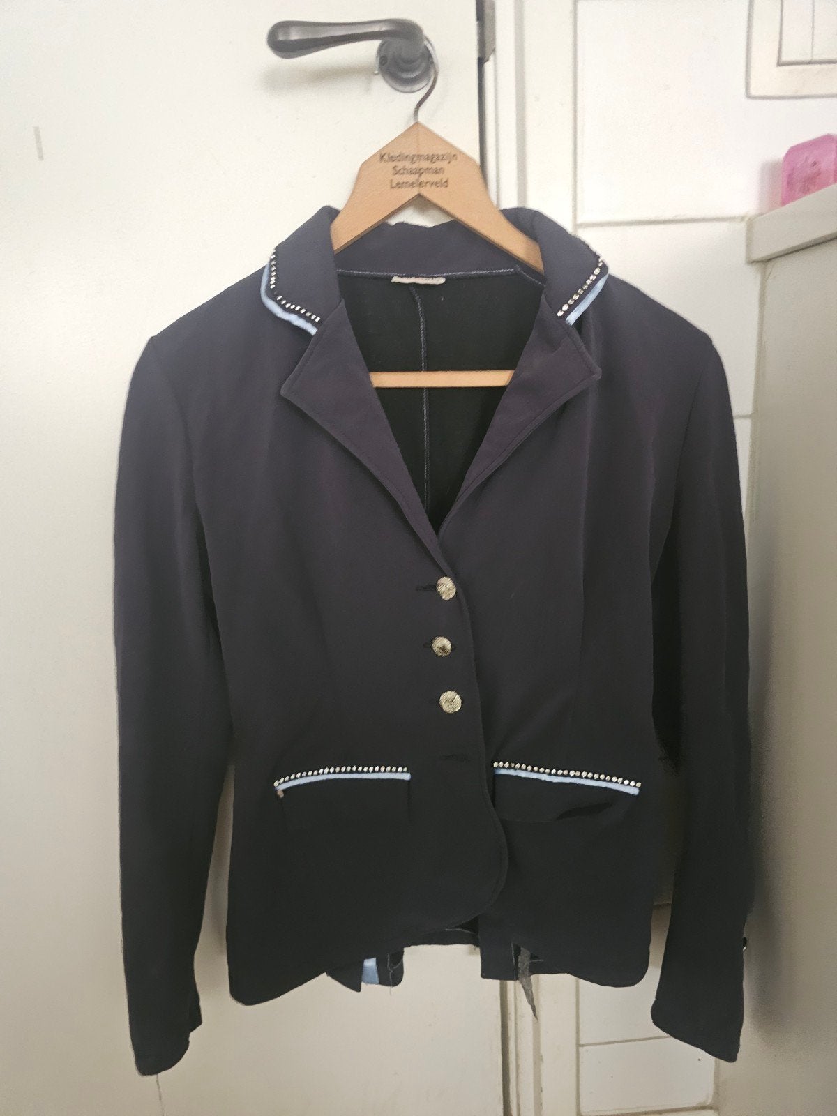 Donkerblauw wedstrijdjasje, Maat 38/40 (M), Blauw, Ophalen of Verzenden, Jasje