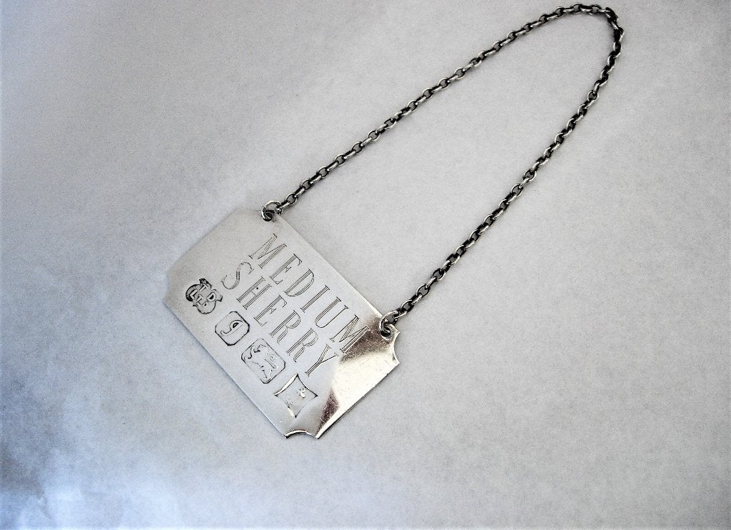Zilver Engels Zilveren Fles- of Karaf Etiket -MEDIUM SHERRY, Ophalen of Verzenden, Zilver