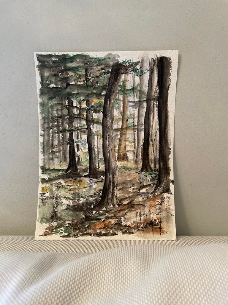 Aquarel Tekening bos, Ophalen of Verzenden