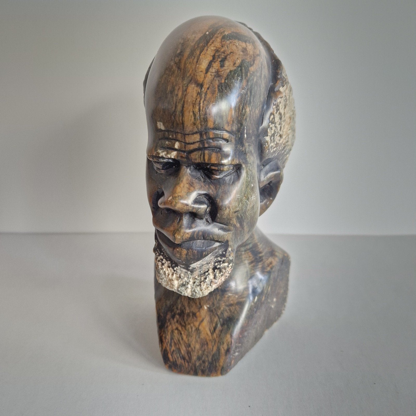 Afrikaanse Buste van een Man - Steen, Minder dan 20 cm, Buste, Ophalen of Verzenden, Handgemaakt